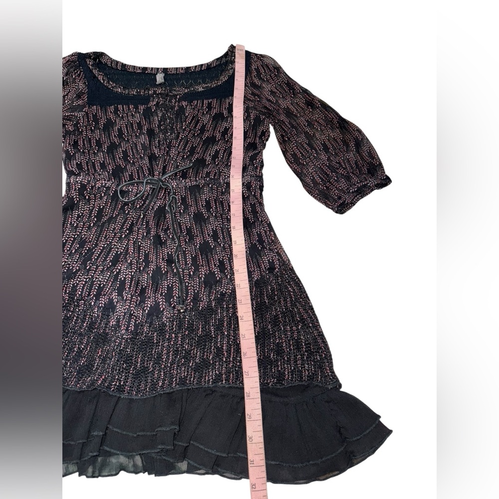 Free People Black & Pink Floral Boho Mini Dress, Lace Trim & Ruffles Size XS - Picture 4 of 7